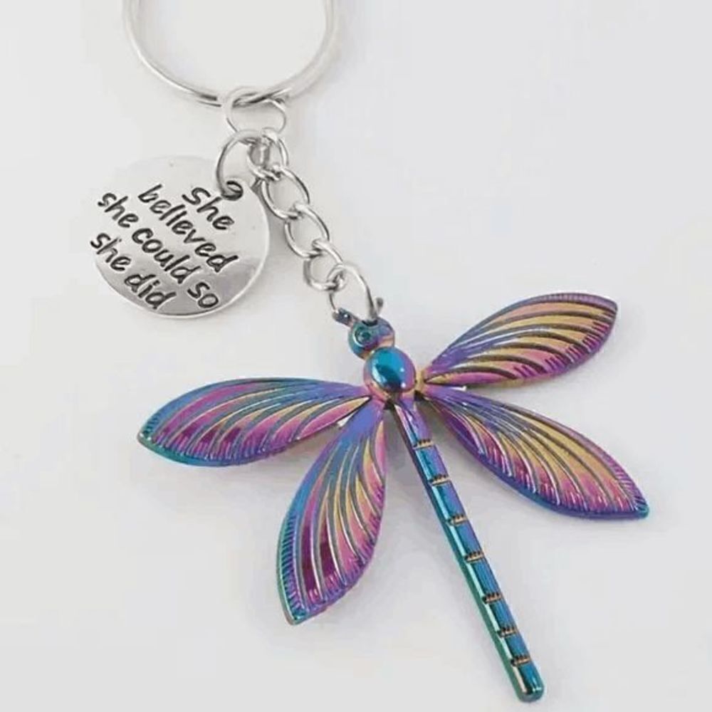 Dragonfly Keychain Keyring with Inspirational Slogan - Picture 4 of 6